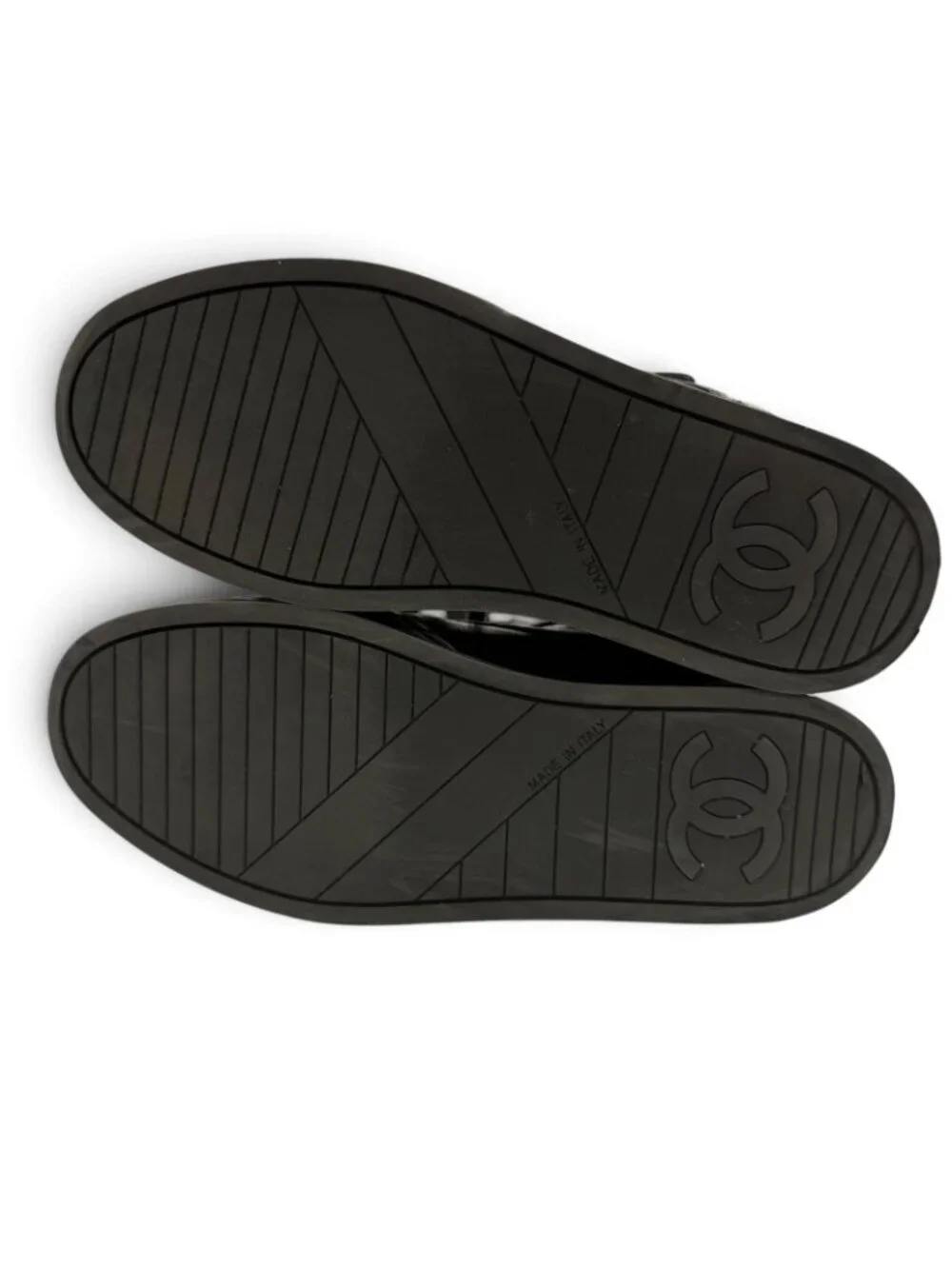 Chanel CC Logo Velcro Lace-up Leather Middle High Top Sneakers Black